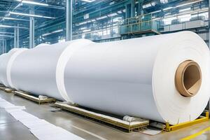 Inside a paper mill or paper production factory. photo