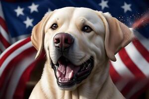 Labrador celebreting fourth of july party. AI Generated photo