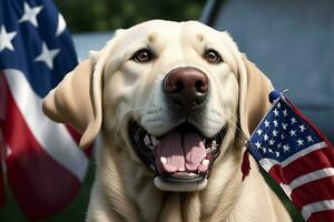 Labrador celebreting fourth of july party. AI Generated photo