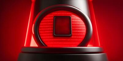 Red glowing warning lamp or button black panel with the words, Alert. photo