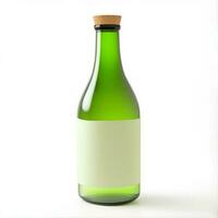 Sake bottle with blank label, isolated on white AI Generated photo