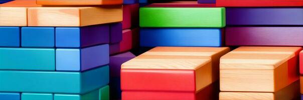 Spectrum of stacked multi-colored wooden blocks. AI Generated photo