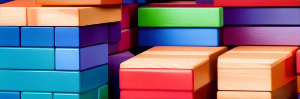 Spectrum of stacked multi-colored wooden blocks. photo