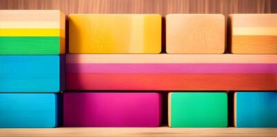 Spectrum of stacked multi-colored wooden blocks. AI Generated photo