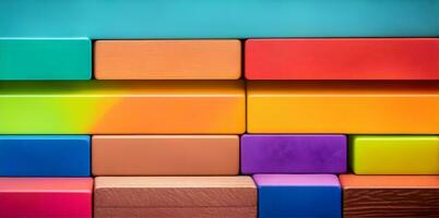 Spectrum of stacked multi-colored wooden blocks. AI Generated photo