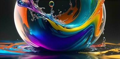 Swoosh of colors. Liquid colors swoosh in a transparent orb. AI Generated photo