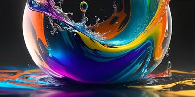 Swoosh of colors. Liquid colors swoosh in a transparent orb. photo