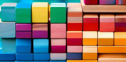 Spectrum of stacked multi-colored wooden blocks. AI Generated photo