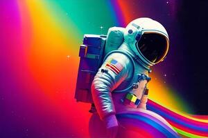 Abstract image of cosmonaut in colors of rainbow. Generative AI photo