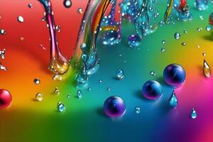 A rainbow colored background with water drops. photo