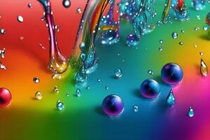 A rainbow colored background with water drops. Generative AI photo