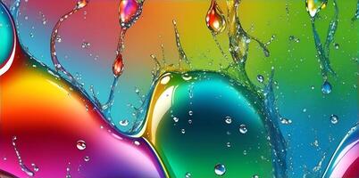 A rainbow colored background with water drops. Generative AI photo