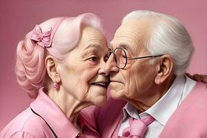 romántico abuelos Pareja en un estudio antecedentes. generativo ai foto