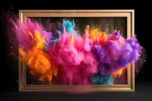 Product display frame with colorful powder paint. Generative AI photo