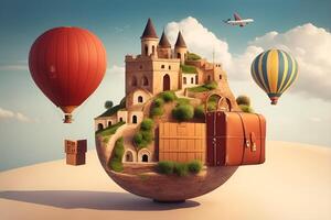 Abstract image of baggage with elements of travel destination. photo