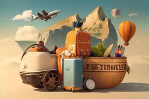 Image of baggage with elements of travel destination. photo