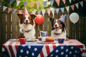 perros teniendo cuarto de julio fiesta. ai generado foto