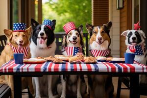 perros teniendo cuarto de julio fiesta. ai generado foto