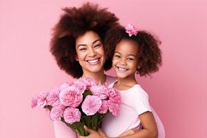 Happy mothers day Afro american family happy child daughter. AI Generated photo