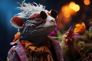 A hippie chameleon smoking weed . photo