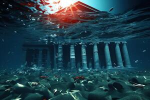 Bank Crisis and Banking system drowning in debt as a financial instability or insolvency concept as an urgent business and global market problem. photo