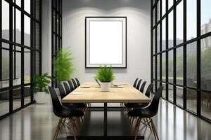 Blank canvas mockup frame on a modern corridor at a modern office. photo