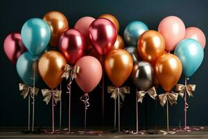 Bunch of colorful balloons over a seamless background. AI Generated photo