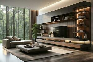 Modern living room professionally designed. open concept. Minimalist. AI Generated photo