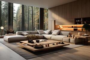 Modern living room professionally designed. open concept. Minimalist. AI Generated photo