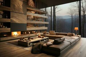 Modern living room professionally designed. open concept. Minimalist. AI Generated photo