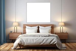 White blank mockup canvas on a modern bedroom design. AI Generated photo