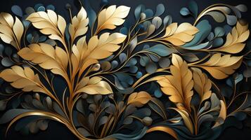 A gold and black art deco pattern, in the style of organic and naturalistic compositions. photo