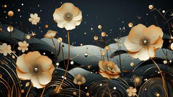 A gold and black art deco pattern, in the style of organic and naturalistic compositions. photo