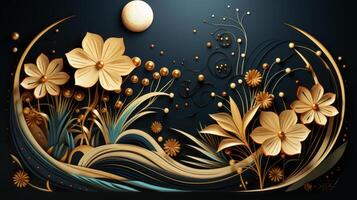 A gold and black art deco pattern, in the style of organic and naturalistic compositions. photo