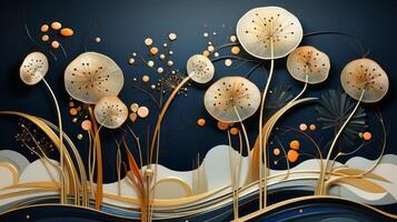 A gold and black art deco pattern, in the style of organic and naturalistic compositions. photo