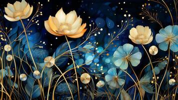 A gold and black art deco pattern, in the style of organic and naturalistic compositions. photo