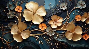 A gold and black art deco pattern, in the style of organic and naturalistic compositions. photo