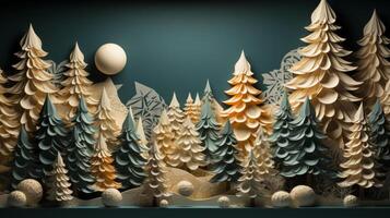 Christmas paper in the form of spruce trees, in the style of unique framing and composition. photo