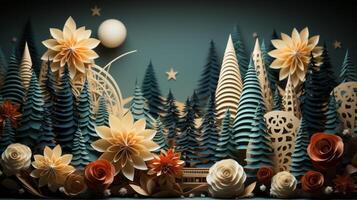 Christmas paper in the form of spruce trees, in the style of unique framing and composition. photo