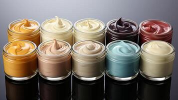 different types of creams are shown in various containers. AI Generated photo