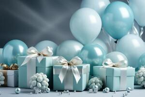 For baby boy modern white and light blue Birthday Background.. photo