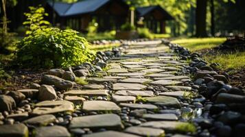 Garden path paving stones and grass.. AI Generated photo