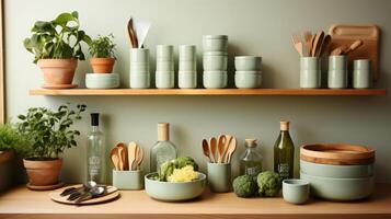 Kitchen decor pots pans and knives.. photo