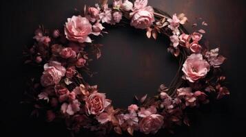Subtly textured wreath of light pink painted flowers. photo