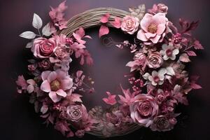 Subtly textured wreath of light pink painted flowers. photo