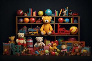 Toy collection on black background.. photo