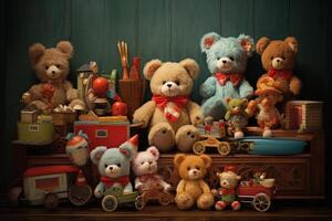 Toy collection on black background.. photo