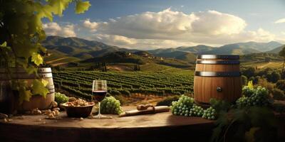 Vino italiano winery bottle barrel. AI Generated photo