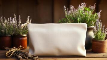 White pouch for makeup mock up. photo