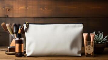 White pouch for makeup mock up. photo